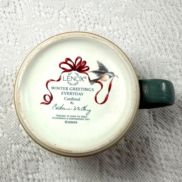 LENOX “Winter Greetings” Cardinal Mug - Set of 2, Red Ribbons, Cardinals On Hol - Picture 6 of 6